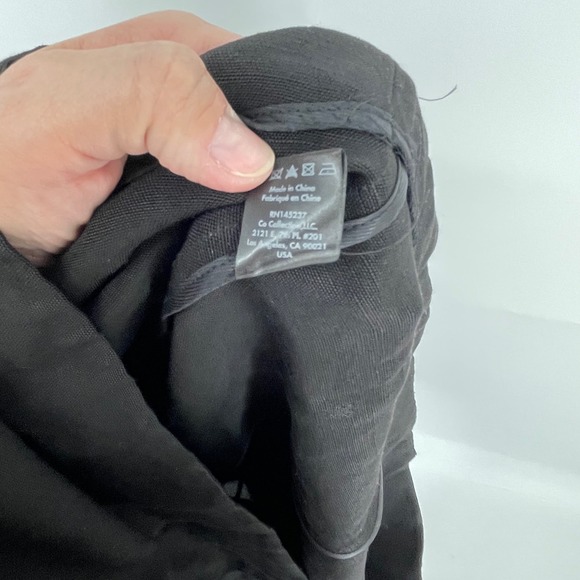 Co Linen Blend‎ Black Midi Dress Puff Sleeve Scoop Neck Elegant Classic Party - Picture 7 of 8